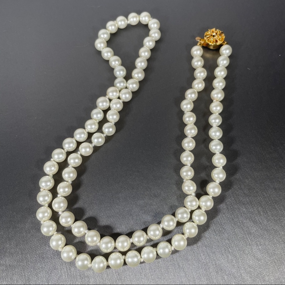Vintage 50s Style Faux Pearl Gold Button Filigree